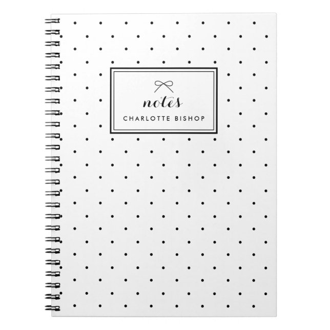 Modern Black Polka Dots Pattern Personalized Notebook (Front)