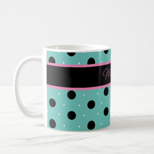 Modern black polka dots Sea green border  Coffee Mug