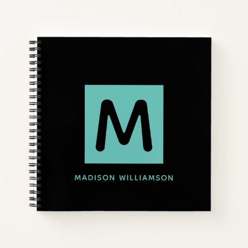 Modern Black Powder Blue Monogram Name Initial  Notebook