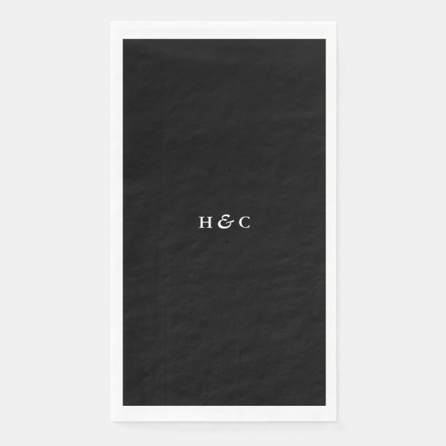 Modern Black Premium Onyx Plain Simple Wedding Paper Guest Towels (Front)