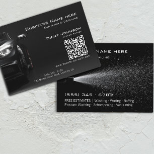 Modern Black Pressure Wash Car Detailing QR Business Card