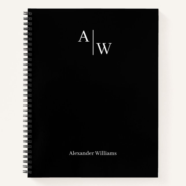 Modern Black Professional 2 Monogram Initial Basic Notebook (Front)