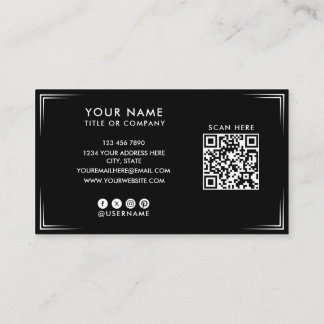 Modern Black Professional Business Card & QR Code