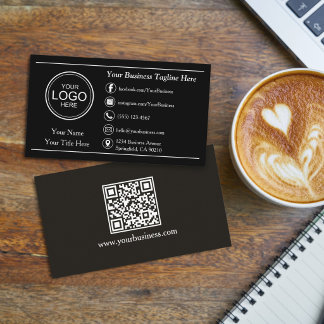 Modern Black Professional Custom QR Code Generic Business Card