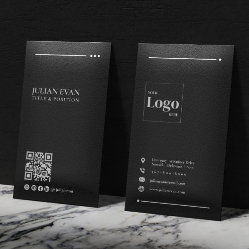 Modern Black Professional LinkedIn QR Code Business Card