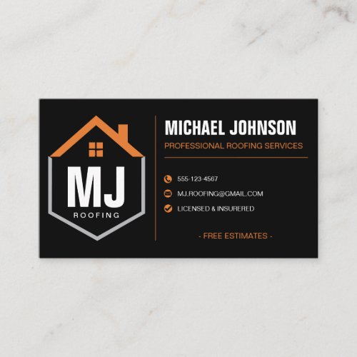 Modern Black Professional Roofing Contractor Business Card
