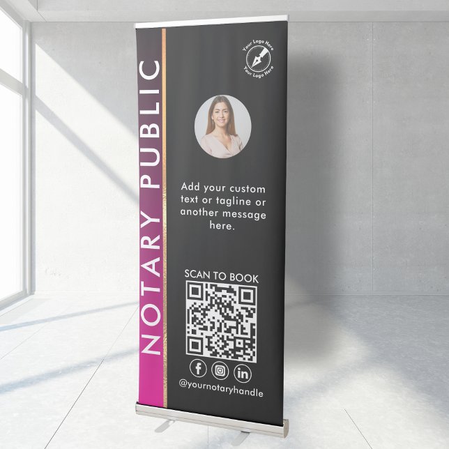 Modern Black Professional Round Photo Notary Event Retractable Banner (Creator Uploaded)