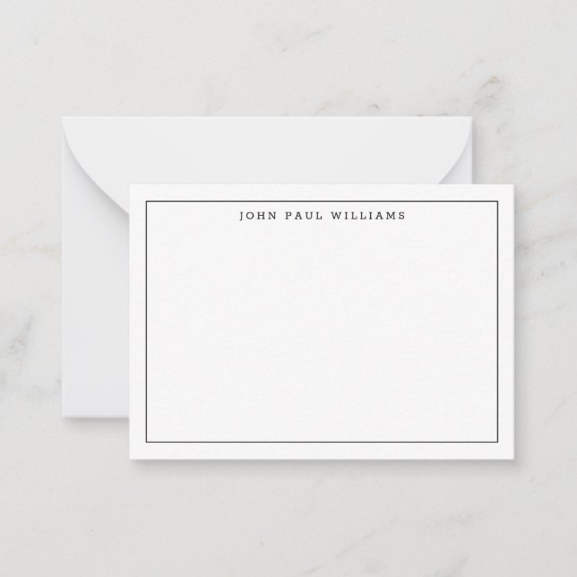 Modern Black Professional Simple Thin Border Note Card (Front)
