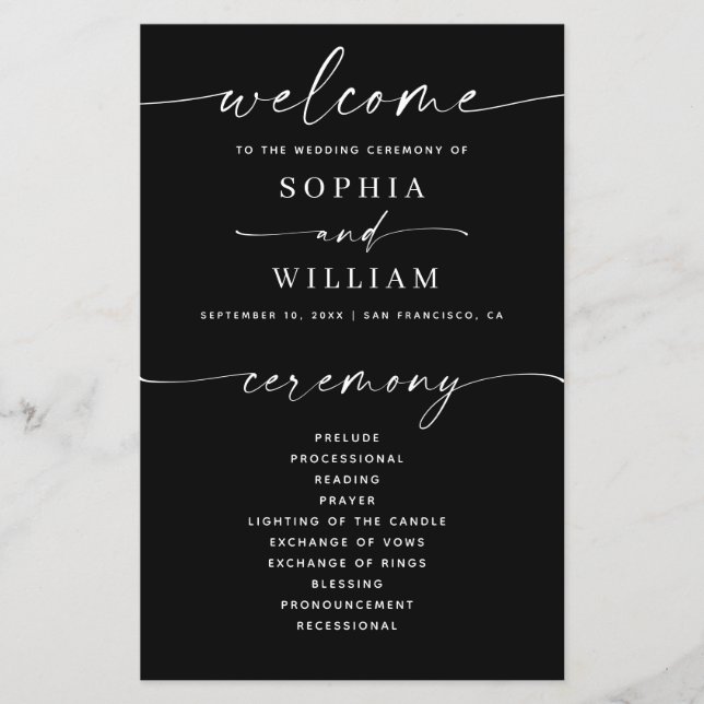 Modern Black Program | Ceremony & Wedding Party (Front)