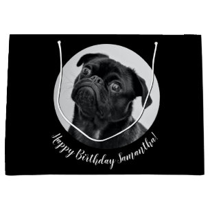 Modern Black Pug Your Dog Image Pet Circle Large Gift Bag