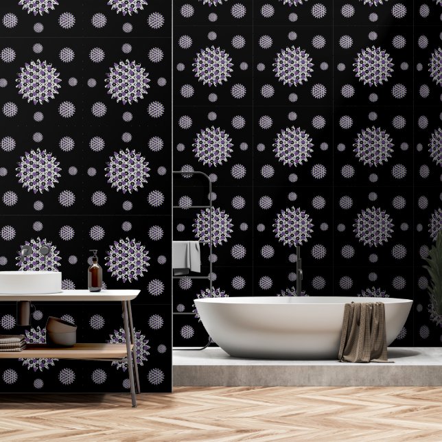 Modern Black Purple Abstract Pattern Elegant Black Wallpaper (Bathroom)