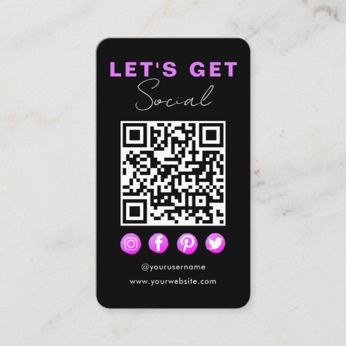 Modern Black Purple Connect With Us QR Code Enclosure Card