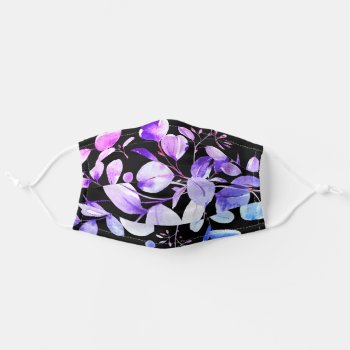 Modern Black Purple Floral Leaves Pattern Adult Cloth Face Mask by PeachBloome at Zazzle