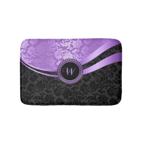 Modern Black  Purple Geometric Design Bathroom Mat