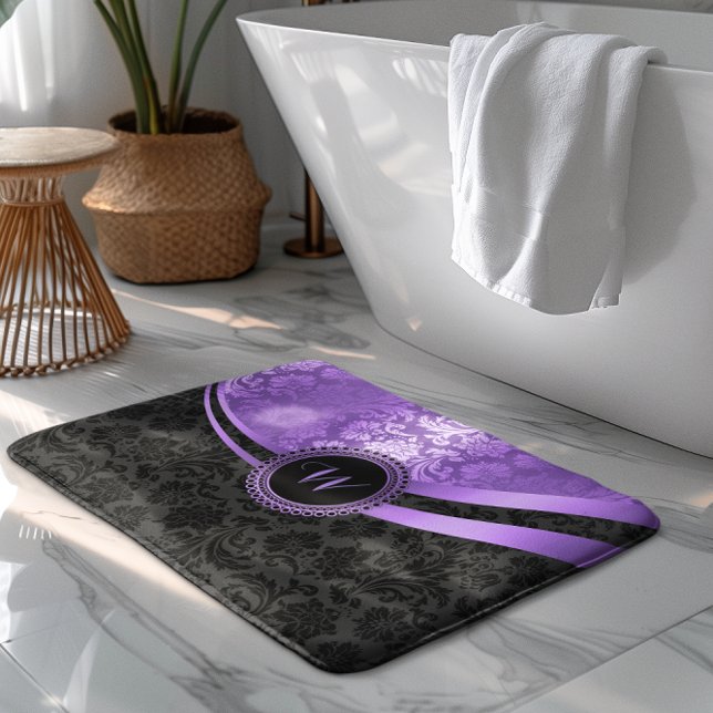 Modern Black & Purple Geometric Design Bathroom Mat (Creator Uploaded)