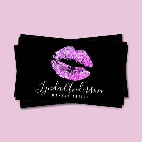 Modern black  purple glitter makeup artist  business card