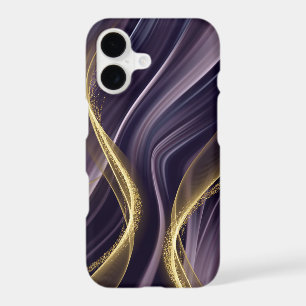 Modern Black Purple Gold Marble Alcohol Ink iPhone 17 Case