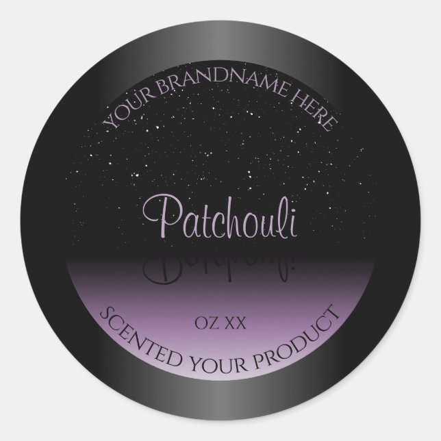 Modern Black Purple Gradient Product Label Glitter (Front)