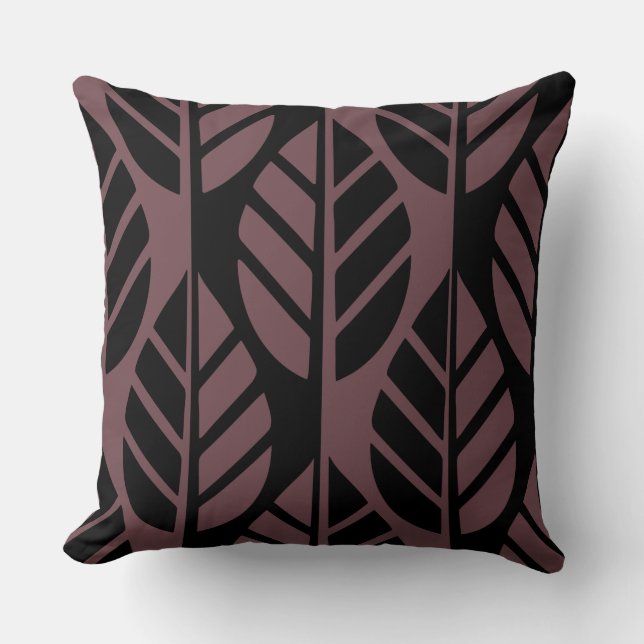 Modern Black & Purple Leaves Pattern Throw Pillow (Front)