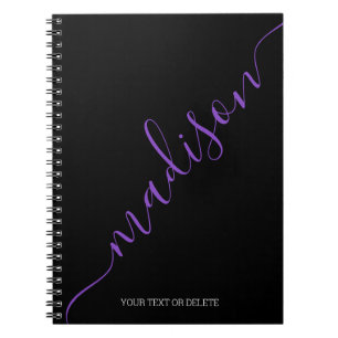 Modern Black Purple Name Monogram Initial Notebook