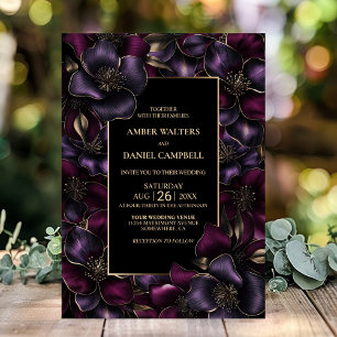 Modern Black Purple Pink Floral Wedding Invitation