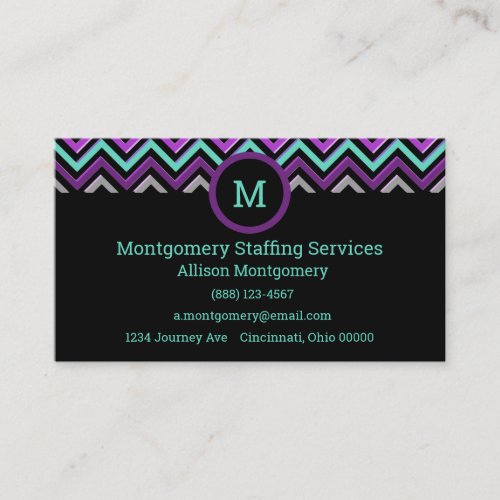 Modern Black Purple Pink Grey  Teal Chevron Business Card