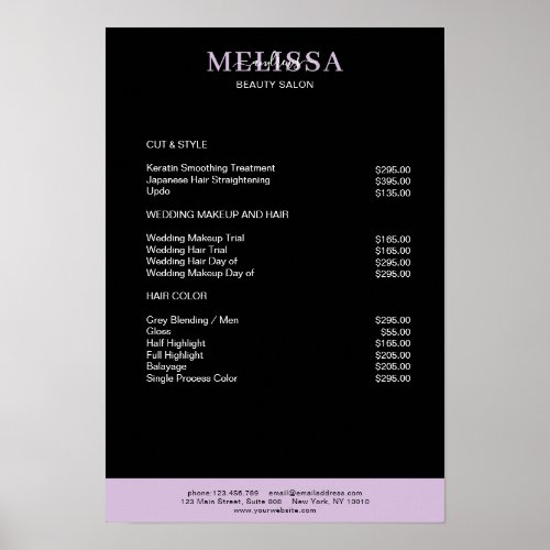 Modern Black Purple Price List Poster