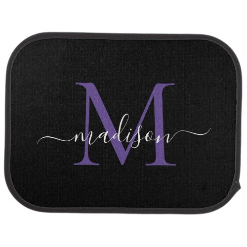 Modern Black Purple Violet Monogram Girly Script Car Floor Mat