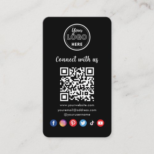 Modern Black QR Code Connect With Us Social Media Enclosure Card