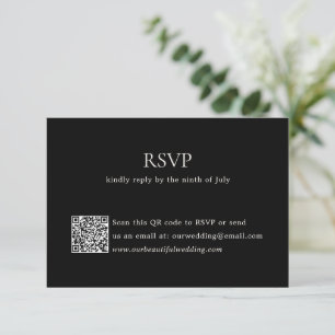 Modern Black QR Code Elegant Wedding RSVP Card