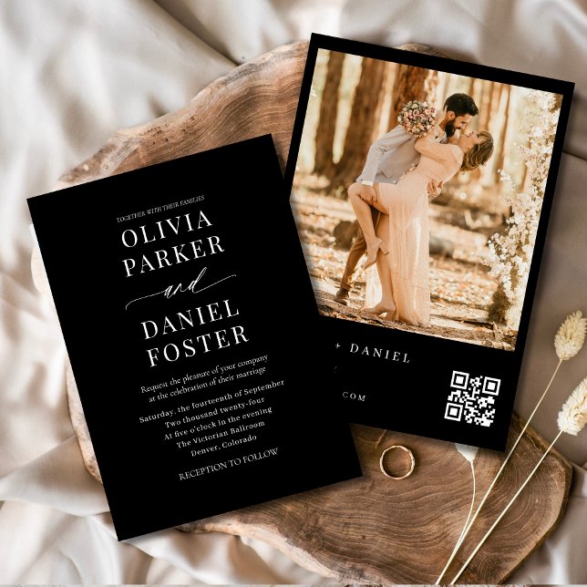 Modern Black QR Code Photo Elegant Wedding Invitation (Creator Uploaded)