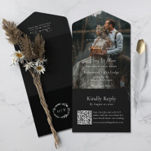 Modern Black QR Code | Photo | Monogram Wedding