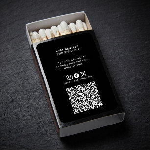 Modern Black QR Code Photography Business Matchboxes