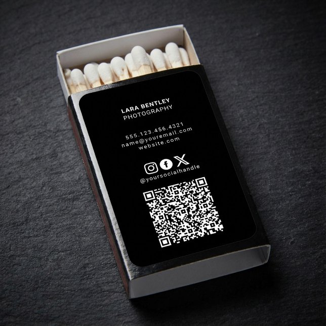 Modern Black QR Code Photography Business Matchboxes (Modern Black QR Code Photography Business Matchboxes.)