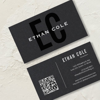 Modern Black QR Code professional Business Card