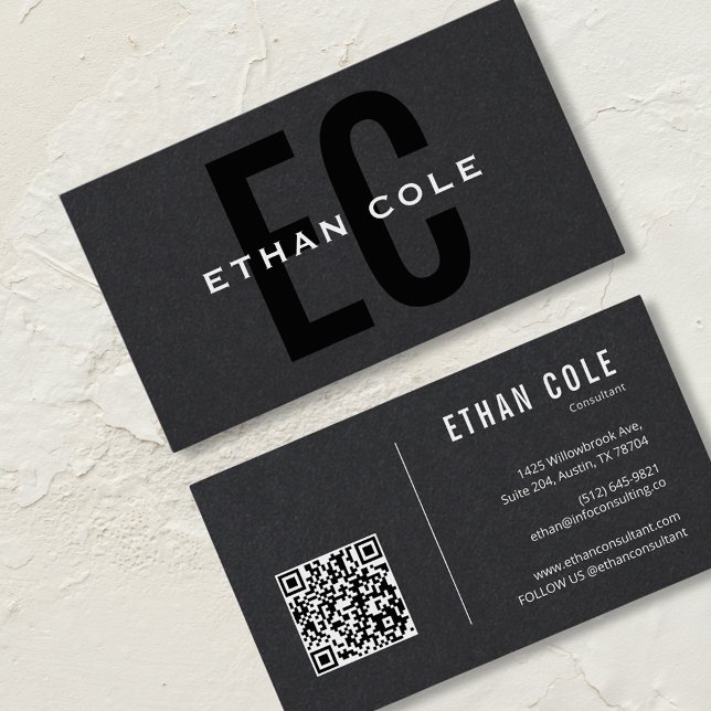 Modern Black QR Code professional Business Card (Creator Uploaded)