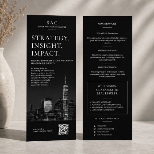 Modern Black QR Code Professional Consultant Rack Card