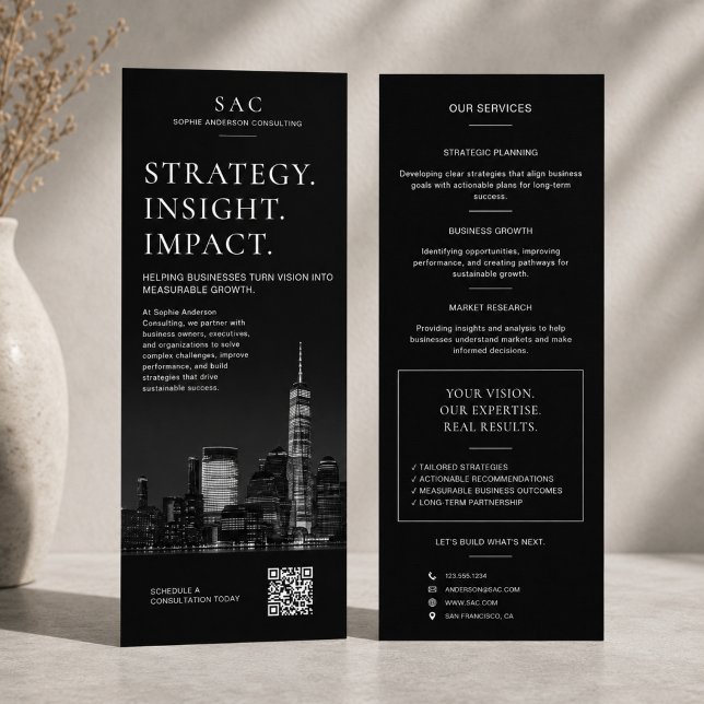 Modern Black QR Code Professional Consultant Rack Card (Modern Black QR Code Professional Consultant Rack Card)