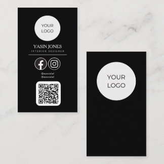 Modern Black QR Code Social Media Business Card