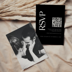 Modern Black QR Code Wedding Photo RSVP Card