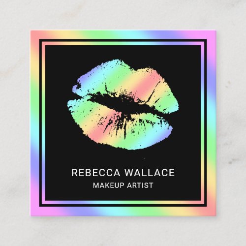 Modern Black Rainbow Lips Makeup Artist Square Business Card