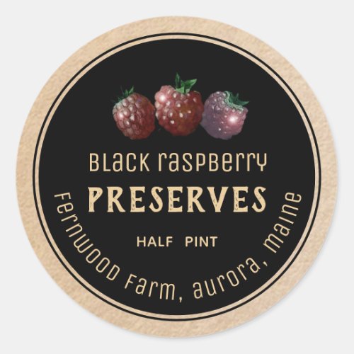 Modern Black Raspberry Jam Label Black on Kraft