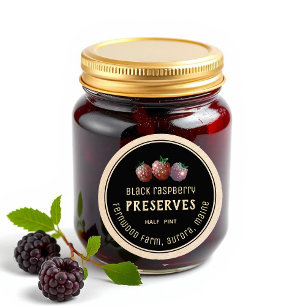 Modern Black Raspberry Jam Label Black on Kraft