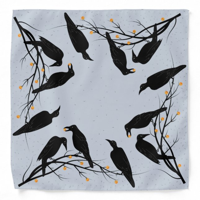 Modern Black Ravens Minimalist Pattern Bandana (Front)
