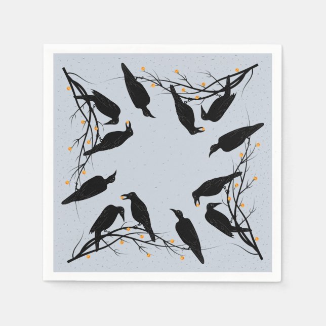 Modern Black Ravens Minimalist Pattern Napkins (Front)