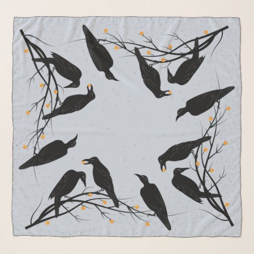 Modern Black Ravens Minimalist Pattern Scarf