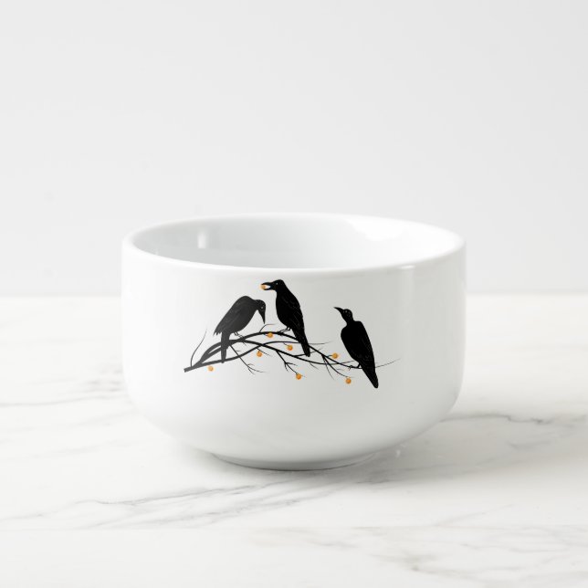 Modern Black Ravens Minimalist Pattern Soup Mug (Front)