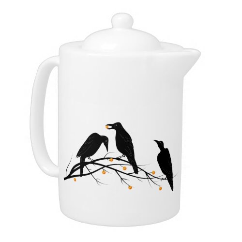Modern Black Ravens Minimalist Pattern Teapot