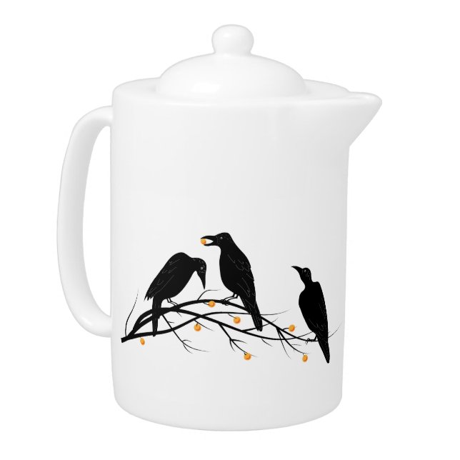 Modern Black Ravens Minimalist Pattern Teapot (Left)