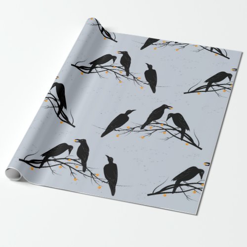 Modern Black Ravens Minimalist Pattern Wrapping Paper
